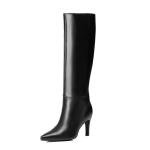 Reitoye Knee High Black Boots Women Sexy Pointed Toe Stiletto Tall Boots Side Zipper Dress Fashion Boots Shoes Size 8