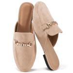 Womens Mules Buckle Flats: Classic Suede Slip On Shoes Dressy Closed Toe Backless Slides Loafers 2025 Apricot