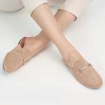 Womens Mules Buckle Flats: Classic Suede Slip On Shoes Dressy Closed Toe Backless Slides Loafers 2025 Apricot