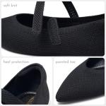 MaxMuxun Women's Ballet Flats Shoes Pointed Toe Mary Jane Flats Dress Shoes Comfortable Knit Flats for Casual Wedding Office Party Business 8 Black
