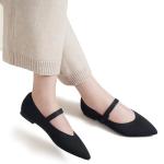 MaxMuxun Women's Ballet Flats Shoes Pointed Toe Mary Jane Flats Dress Shoes Comfortable Knit Flats for Casual Wedding Office Party Business 8 Black