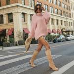 Erocalli Suede Knee-High Boots Fall Boot For Women Chunky Block High Heel Slouch Fashion Boot Round Toe Side Zipper