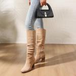 Erocalli Suede Knee-High Boots Fall Boot For Women Chunky Block High Heel Slouch Fashion Boot Round Toe Side Zipper