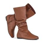 katliu Women's Flat Boots Mid Calf Slouch Boots with Side Zipper Brown US7