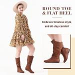 katliu Women's Flat Boots Mid Calf Slouch Boots with Side Zipper Brown US7