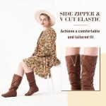 katliu Women's Flat Boots Mid Calf Slouch Boots with Side Zipper Brown US7