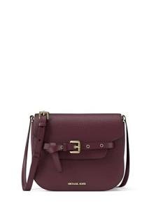 Michael Kors Women's Emilia Small Saddle Crossbody Bag, Oxblood/Pebbled Leather, One Size