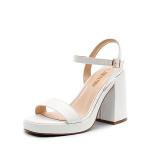 DREAM PAIRS Heels for Women Block Chunky Platform High Heels Open Toe GISELLE Fashion Wedding Party Evening Prom Dance Ankle Strap Dress Pump Sandals Shoes,Size 8,White