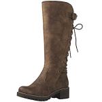 GLOBALWIN Women's Chunky Heel Camel Lace Up Back Knee High Fashion Boots 9M