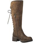 GLOBALWIN Women's Chunky Heel Camel Lace Up Back Knee High Fashion Boots 9M