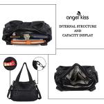 Angelkiss Women's Designer Handbag Large Double Zipper Multi Pocket Washed, Black