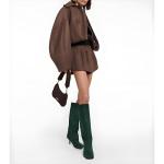 VOZTOLLS Knee High Boots Suede Square Toe Tall Boots for Women Wide Calf Kitten Heel Long Booties Trendy Dress Fall Winter Shoes Green Size 12