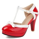 Retro Red Patent Leather T-Strap High Heels