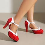 Retro Red Patent Leather T-Strap High Heels