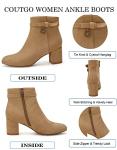 Coutgo Women's Ankle Boots Chunky Block Low Heel Vintage Tie Knot Booties Shoes with Side Zipper