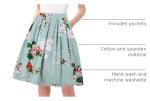 Green Flower Rockabilly Retro Pleated Skirt Size S