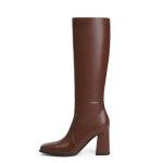 Modatope Brown Knee High Boots Women Chunky Heel Square Toe Tall Boots for Women High Heel Side Zipper Womens Heeled Tall Boots Size 7.5