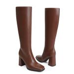 Modatope Brown Knee High Boots Women Chunky Heel Square Toe Tall Boots for Women High Heel Side Zipper Womens Heeled Tall Boots Size 7.5