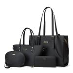 Women Fashion Synthetic Leather Handbags Tote Bag Shoulder Bag Top Handle Satchel Purse Set 4pcs