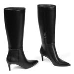COMFITORIA Knee High Boots for Women Pointed Toe Stiletto Kitten Heel Tall Boots Fashion Side Zipper Boot Fall Winter Sexy Fashion Dress Shoes Botas Negras, Black, Size 8