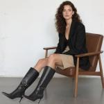 COMFITORIA Knee High Boots for Women Pointed Toe Stiletto Kitten Heel Tall Boots Fashion Side Zipper Boot Fall Winter Sexy Fashion Dress Shoes Botas Negras, Black, Size 8