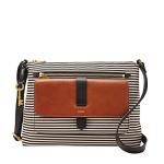 Fossil Women's Kinley Leather & Fabric Small Crossbody Purse Handbag, Black Stripe (Model: ZB7226080)