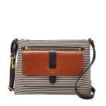 Fossil Women's Kinley Leather & Fabric Small Crossbody Purse Handbag, Black Stripe (Model: ZB7226080)
