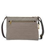 Fossil Women's Kinley Leather & Fabric Small Crossbody Purse Handbag, Black Stripe (Model: ZB7226080)