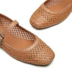 Trary Mary Jane Shoes Women Woven Flats for Women Ballet Flats Shoes Squared Toe Mary Jane Flats Ankle Strap Dressy Comfortable Brown Size 8