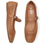 Trary Mary Jane Shoes Women Woven Flats for Women Ballet Flats Shoes Squared Toe Mary Jane Flats Ankle Strap Dressy Comfortable Brown Size 8