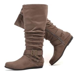 Luoika Women's Extra Wide Calf Knee High Slouchy Boots, Wide Width Tall Boots with Flat Heel Side Zipper.241038 Brown 7.5XW
