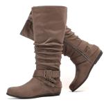 Luoika Women's Extra Wide Calf Knee High Slouchy Boots, Wide Width Tall Boots with Flat Heel Side Zipper.241038 Brown 7.5XW