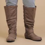 Luoika Women's Extra Wide Calf Knee High Slouchy Boots, Wide Width Tall Boots with Flat Heel Side Zipper.241038 Brown 7.5XW