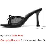 Mostrin Black Mesh Mules Heels with Bow Open Round Toe Stiletto High Heels for Women Dress Slip On Backless Heeled Sandals for Party Holiday Size 8.5