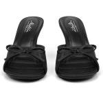 Mostrin Black Mesh Mules Heels with Bow Open Round Toe Stiletto High Heels for Women Dress Slip On Backless Heeled Sandals for Party Holiday Size 8.5