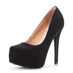Black Suede High Heel Platform Dress Pumps