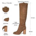 Erocalli Suede Knee-High Boots, Brown Fall Boot For Women Chunky Block High Heel Slouchy Boot Round Toe Side Zipper