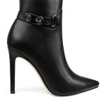 COLETER Knee High Boots for Women Pointed Toe Stiletto Buckle Dress Tall Boots Zipper Heeled Boots Matte Black 7US