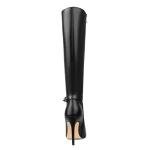 COLETER Knee High Boots for Women Pointed Toe Stiletto Buckle Dress Tall Boots Zipper Heeled Boots Matte Black 7US