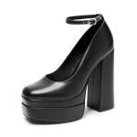 DREAM PAIRS Women's Platform High Heels Closed Toe Chunky Block Pumps Square Toe Ankle Strap Dress Fashion Party Y2K Shoes,Size 8,Black-Pu,SDPU2471W