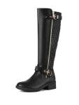 DREAM PAIRS Women's Knee-High Boots Comfortable Chunky Block Heel Round Toe Side Zipper Riding Fashion Buckles Biker Motorcycle Boots,Size 7.5,Black,UTAH