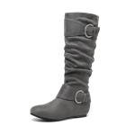 DREAM PAIRS Women's Knee High Low Hidden Wedge Boots Suede Faux Fur Lining Side Zipper Knee High Buckle Boots,Size 8,Grey/Suede,URA