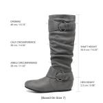 DREAM PAIRS Women's Knee High Low Hidden Wedge Boots Suede Faux Fur Lining Side Zipper Knee High Buckle Boots,Size 8,Grey/Suede,URA