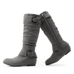 DREAM PAIRS Women's Knee High Low Hidden Wedge Boots Suede Faux Fur Lining Side Zipper Knee High Buckle Boots,Size 8,Grey/Suede,URA