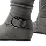 DREAM PAIRS Women's Knee High Low Hidden Wedge Boots Suede Faux Fur Lining Side Zipper Knee High Buckle Boots,Size 8,Grey/Suede,URA