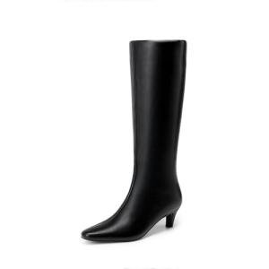 DREAM PAIRS Women Knee High Boots 2 Inch Kitten Heel Fashion Square Toe Wide Calf Long Boots,Size 8,Black,DWUMKB2508