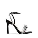 DREAM PAIRS Women's Double Bowknots Crystal Sandals Clear Slingback Heels Square Toe Shoes for Party Wedding Brielle,Size 8,Black,SDHS2389W
