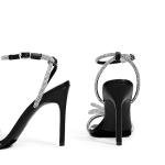 DREAM PAIRS Women's Double Bowknots Crystal Sandals Clear Slingback Heels Square Toe Shoes for Party Wedding Brielle,Size 8,Black,SDHS2389W