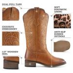 Rollda Cowgirl Boots Cowboy Boots for Women Square Toe Mid Calf Western Boots Ladies Fashion Boots with Chunky Heel Brown Size 9