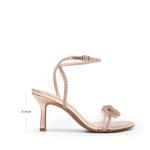 DREAM PAIRS Women's Double Bowknots Heels Open Square Toe Ankle Strap Crystal Rhinestone Dress Sandals for Party Wedding,Size 8,Champagne-Pu,DWUMHS2530